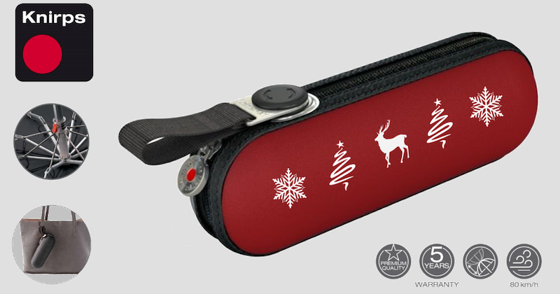 Knirps leichter roter Taschenschirm mit Weihnachtsaufdruck